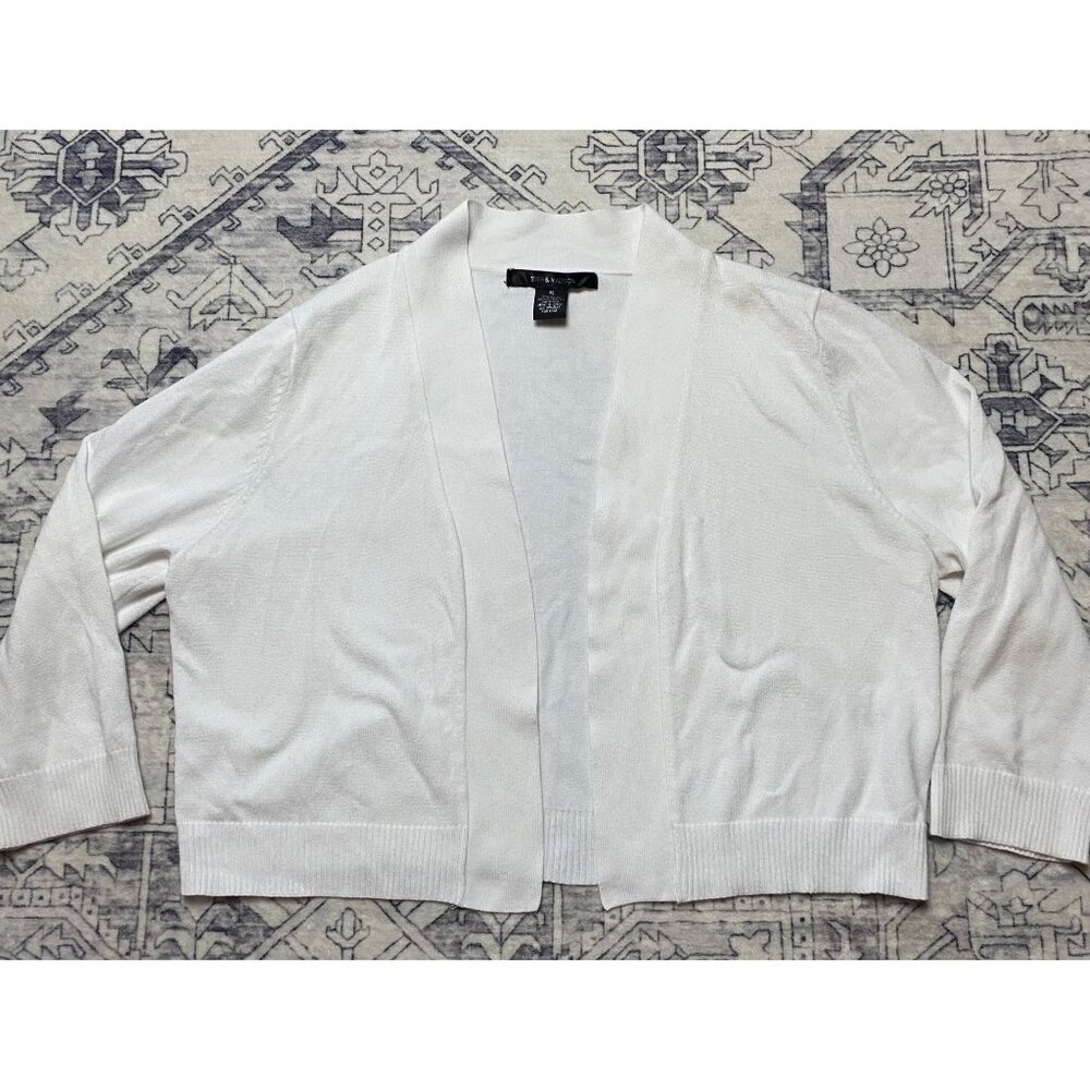 Womens White Open‎ Front Cardigan Sweater XL By 89th & Madison Cropped Short
